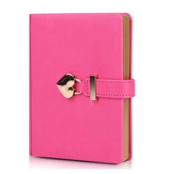 Shenzhen Supplier Custom Cute Notebook For Girls As Gifts Pink Pu Cover Notebook With Love Lovely Lock And Edge jet gold ink