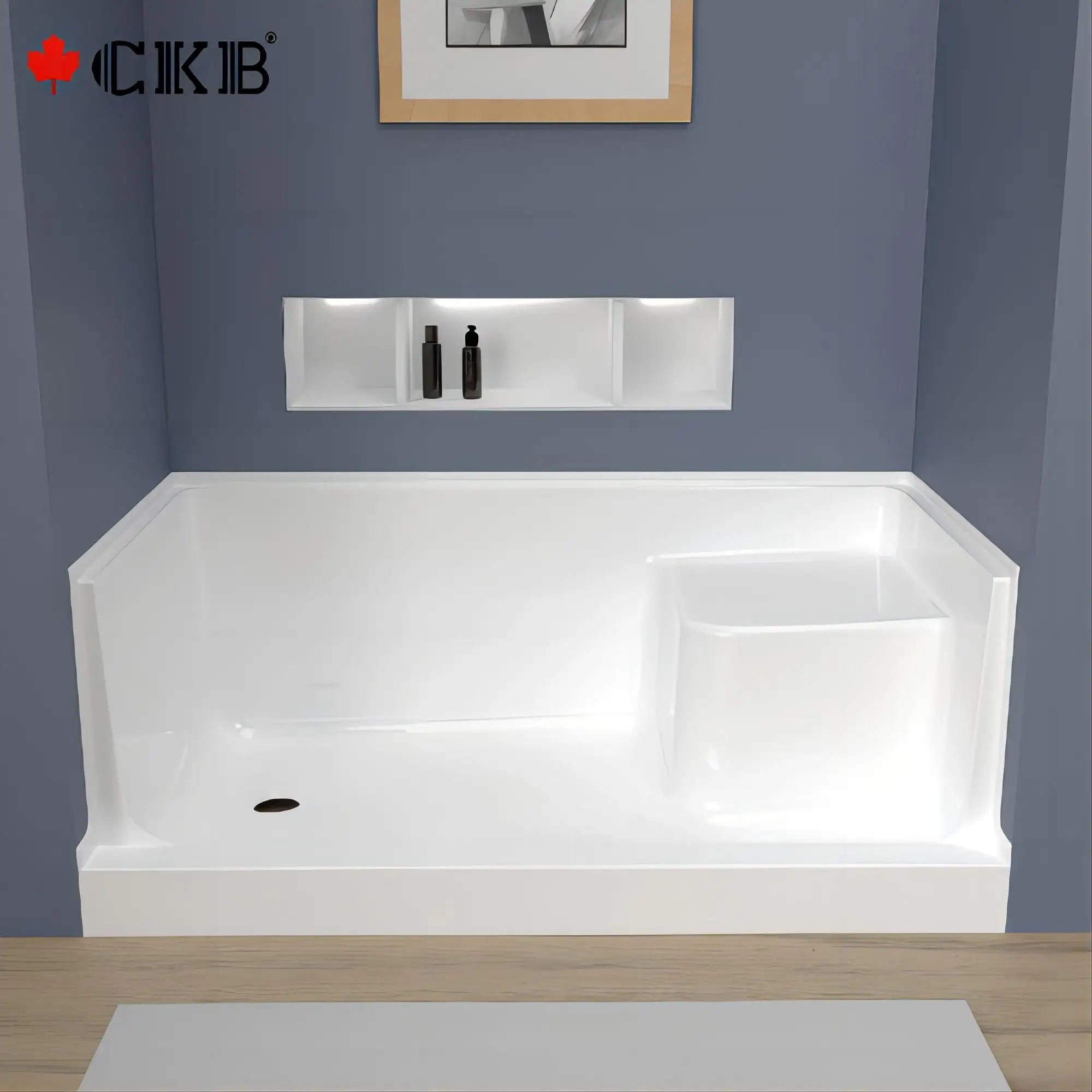 CKB 5 Years Warranty Left Right Drainer With Seat Rectangle Bathroom White Acrylic Shower Base