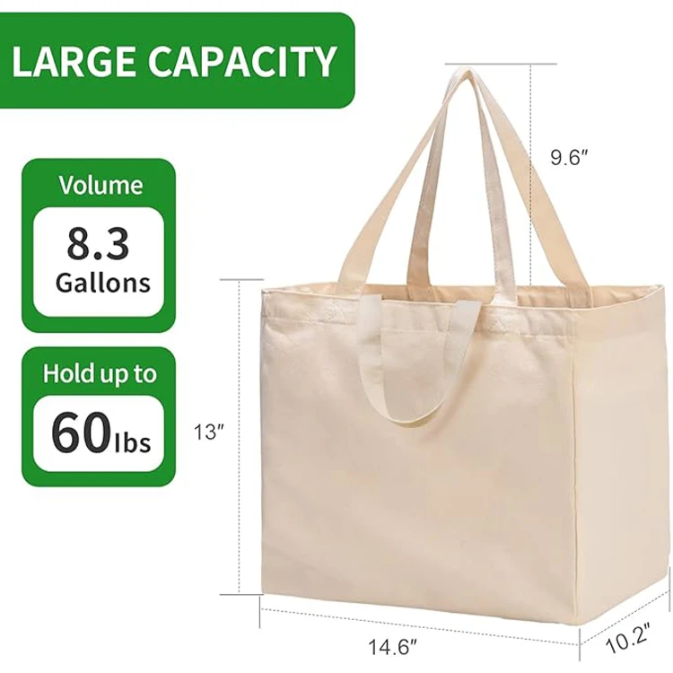 Canvas Reusable Grocery Bags Heavy Duty Foldable Large Canvas Tote Bag