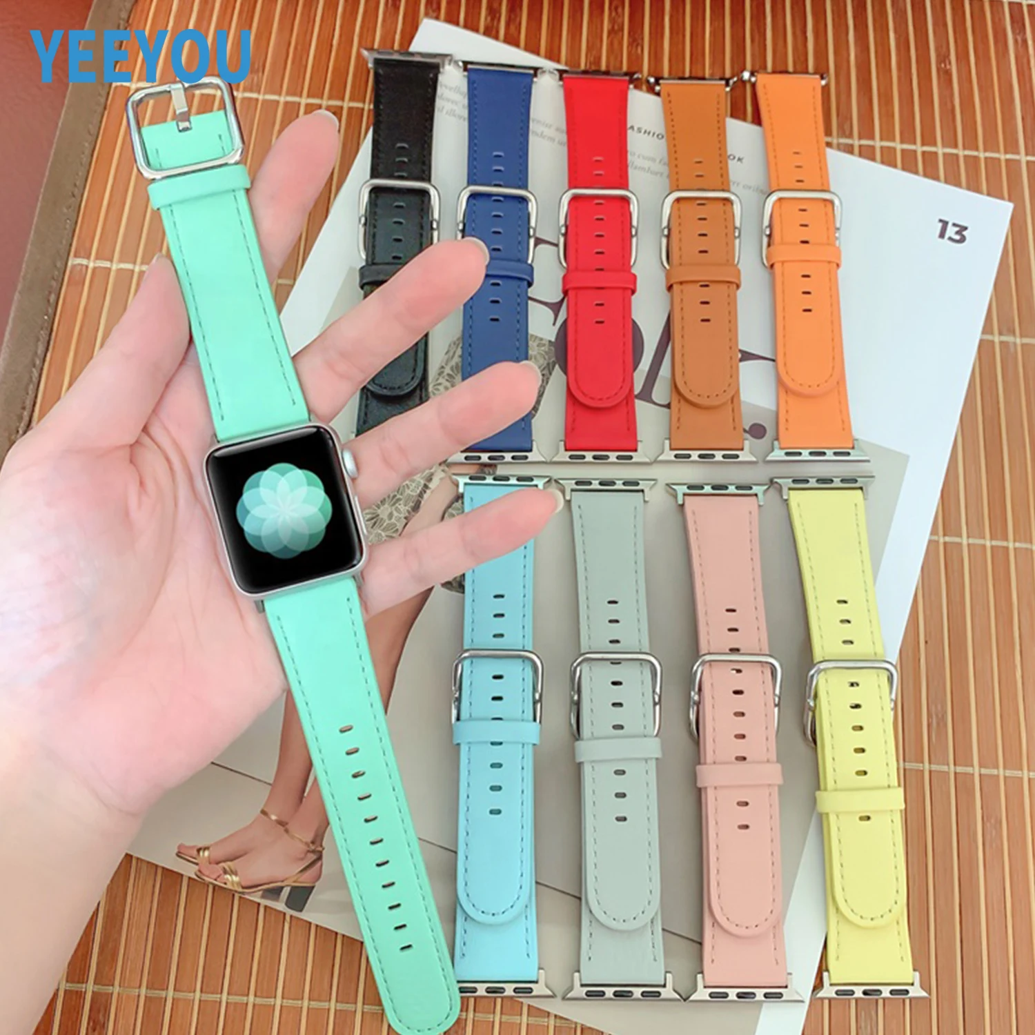 Genuine Leather Watch Straps iWatch Wristband Bands White Orange Multi Luxury Fashionable PC 45mm 49mm Charm Watchbands