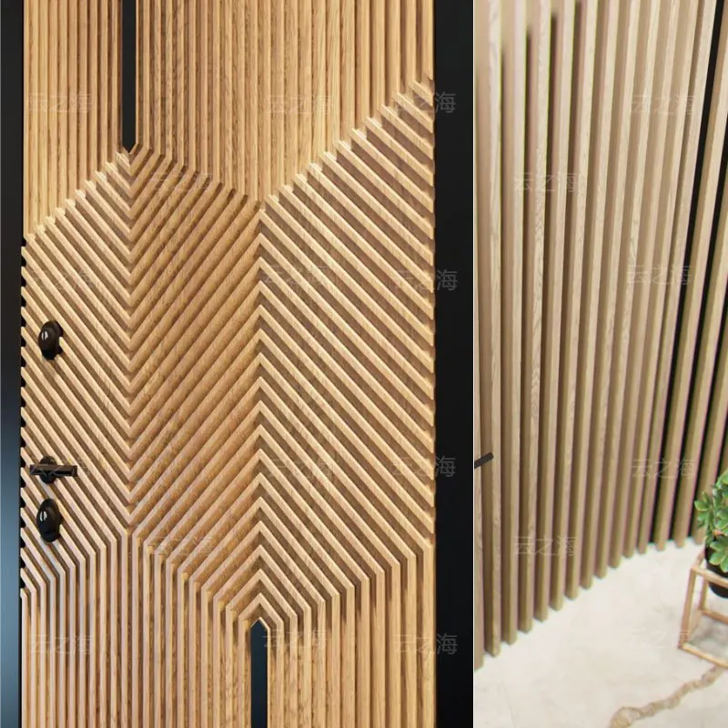 American modern front luxury anti-theft door steel entrance armored mansion front fluted panel  design entry door