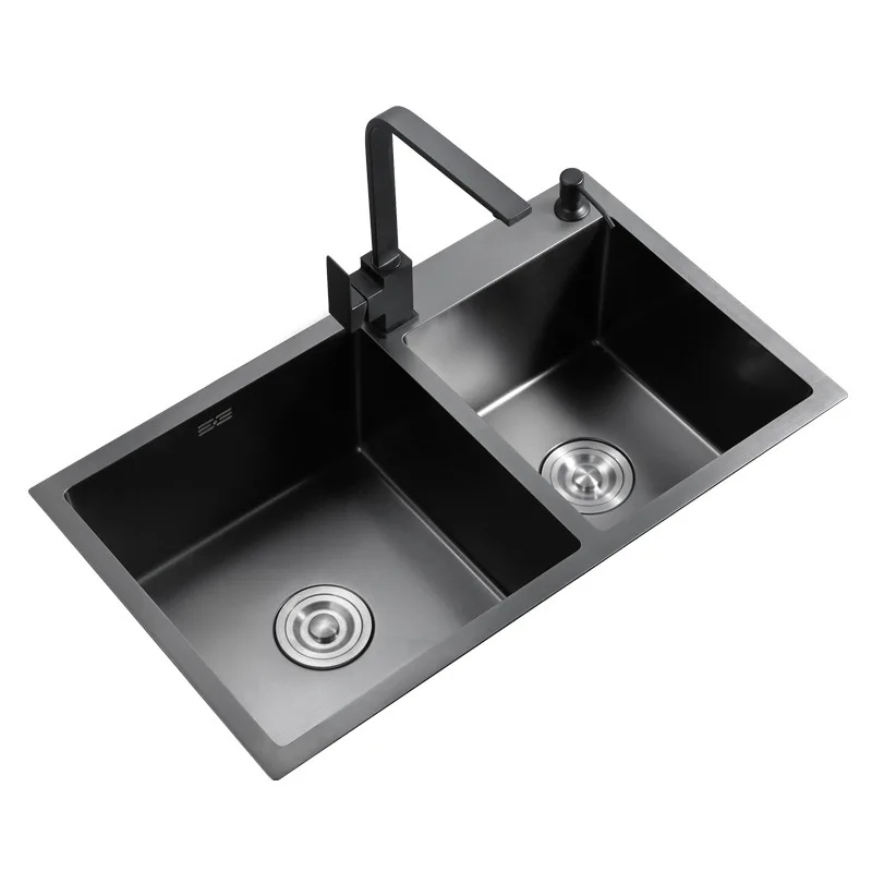 New sink 3.0MM nano kitchen household black double sink 304 stainless steel dish sink