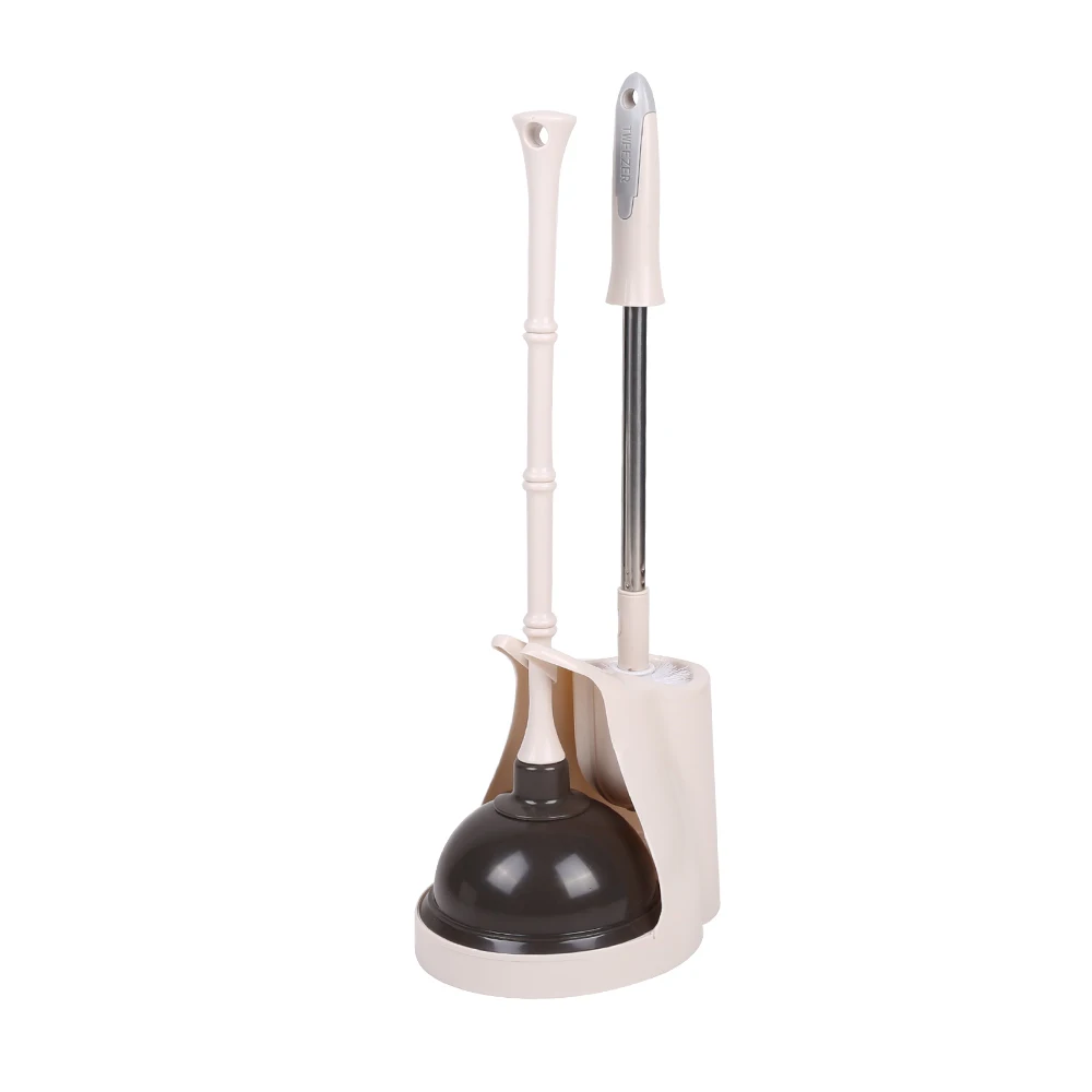 Toilet Brush Rubber Plunger Set Plastic Base