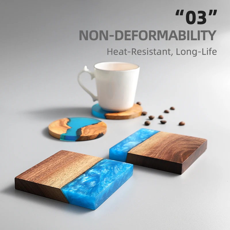 High Quality Home Bar Decoration Square Design Resin Cup Coaster Premium Epoxy Wood Resin Coaster