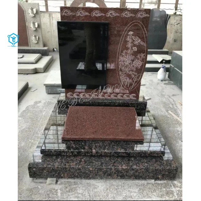 YUANJU European style design gravestone hand carved gravestone Red granite monument