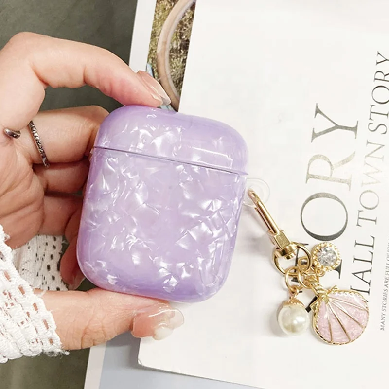 Милый Футляр фиолетового цвета с жемчужной оболочкой брелок подарок для девушек женщин IMD TPU Защитный чехол для Airpods 1 2 3 Pro