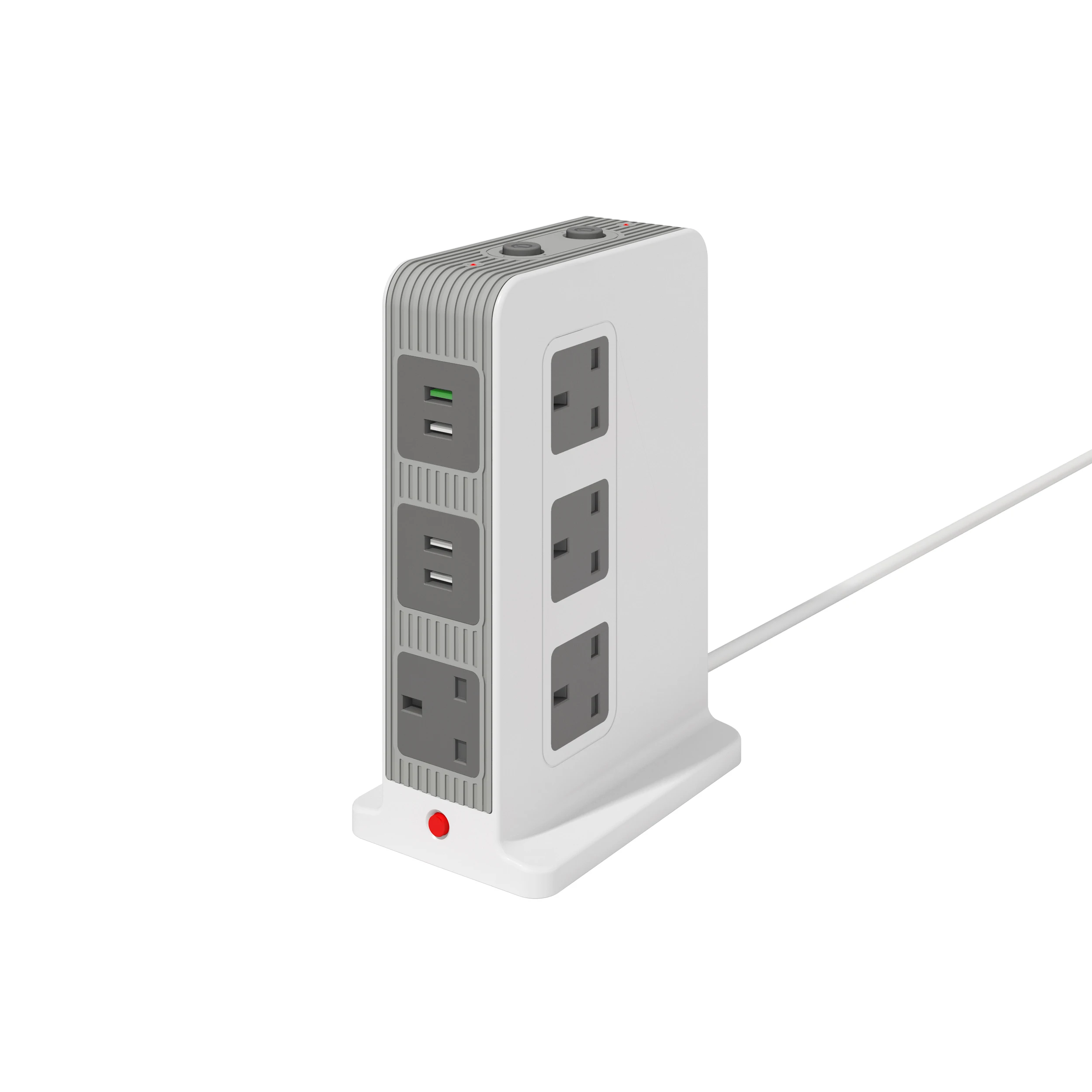 3 USB-A 1 QC Port Electric Socket With AC Outlet Power Switch Tower Extension Lead Uk Pin Plug And Cable
