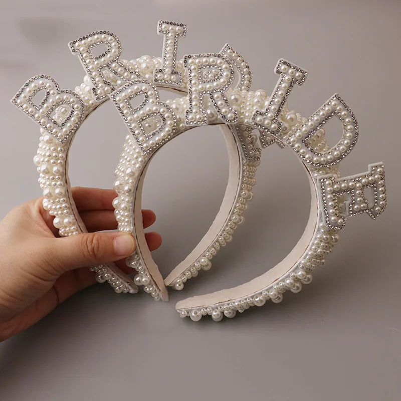 YH Bachelorette Crown Bridal Shower Bachelorette Party Hair Accessory Luxury Bride Headbands White Wide Barque Headbands