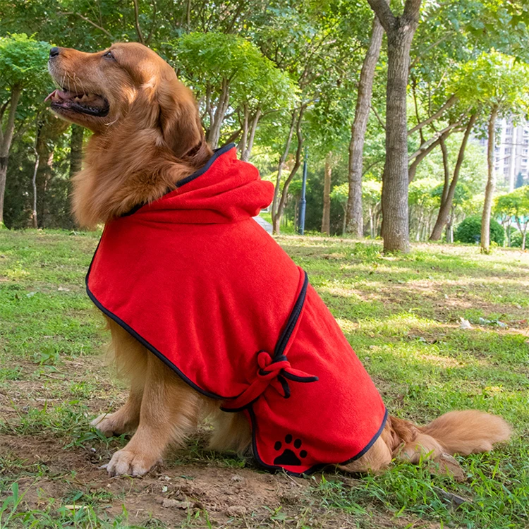 Soft Super Absorbent Microfiber Dog Drying Towel Robe with Hood and Belt for Large Medium Small Dogs