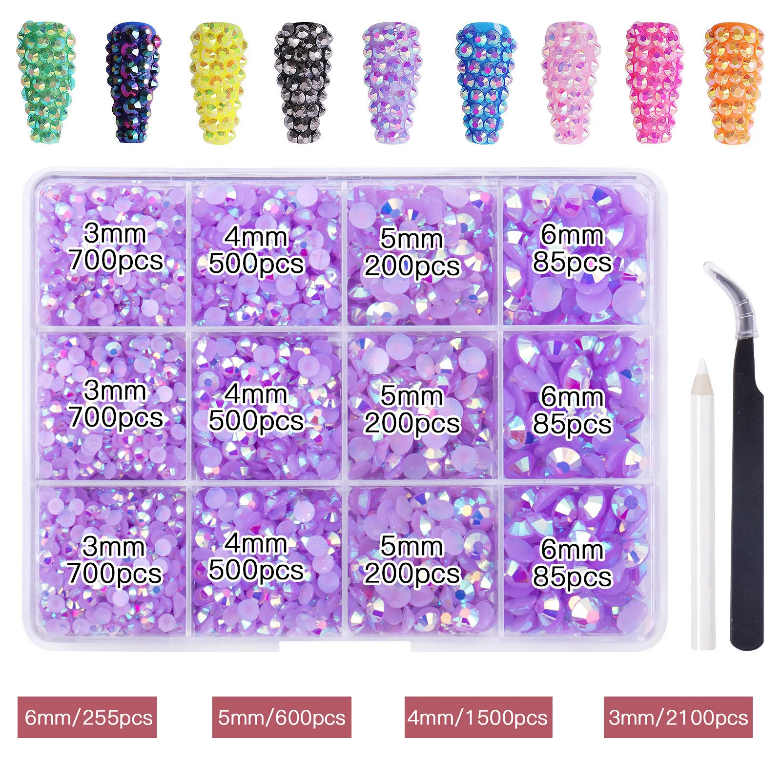 Destly 12 grid Nail Art Rhinestones Wax Pencil Tweezers Kit Crystal Glass Rhinestone Flatback Manicure Diamond