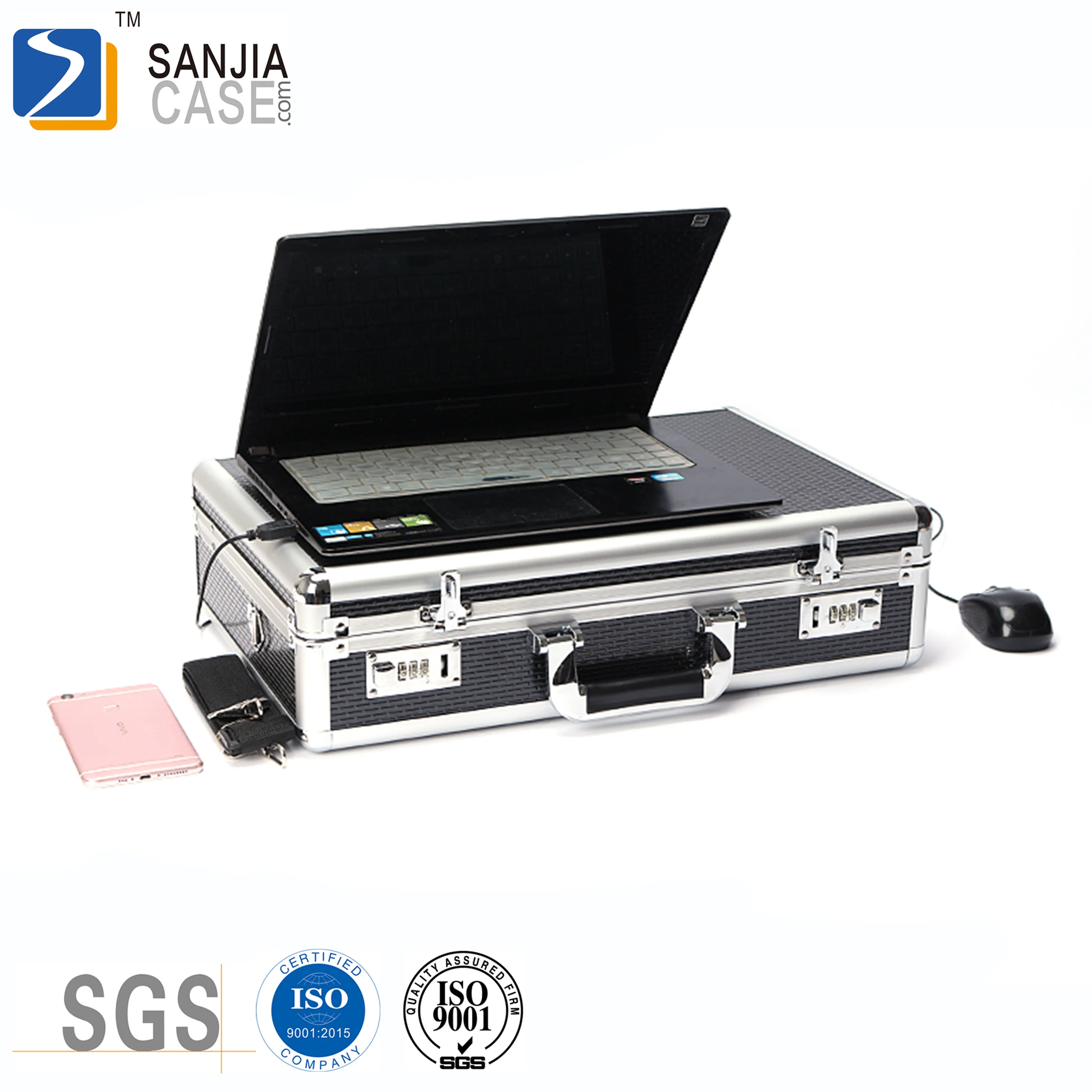 High Quality China Black Aluminum Metal Attache Laptop Briefcase With partition