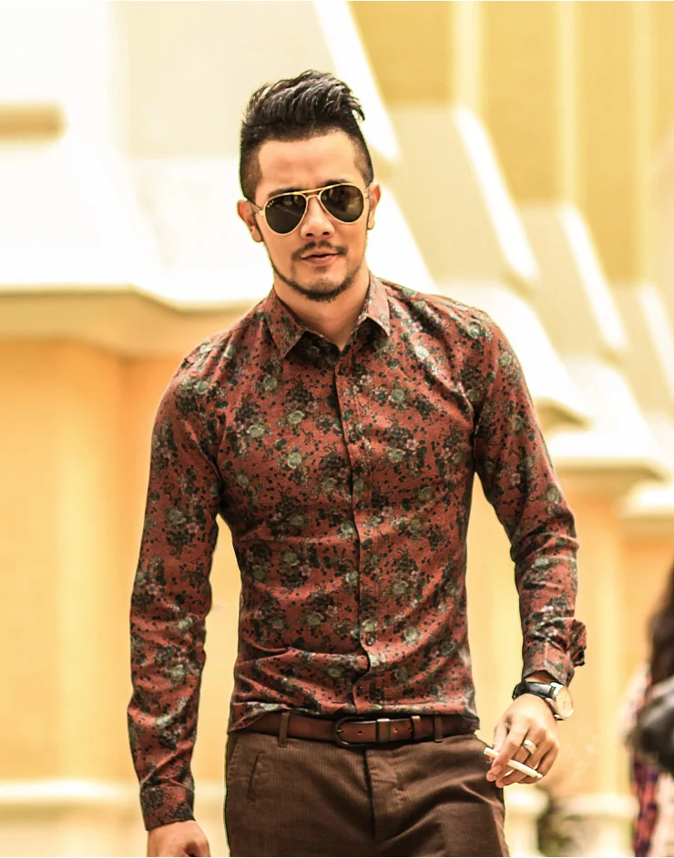
2019 Autumn Hot Sale Mens Casual Wear New Style Fashion Flower Printed Youth Popular Regular Man Shirt 