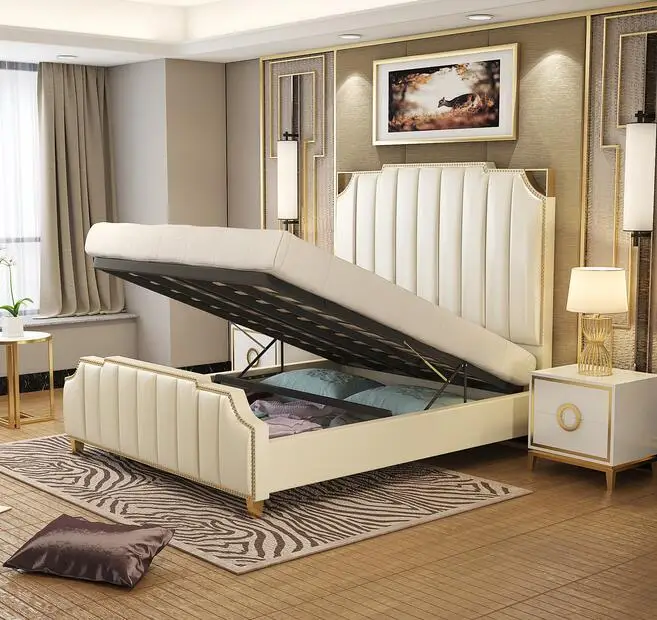 Customized high quality king double size upholstered bed designs for home