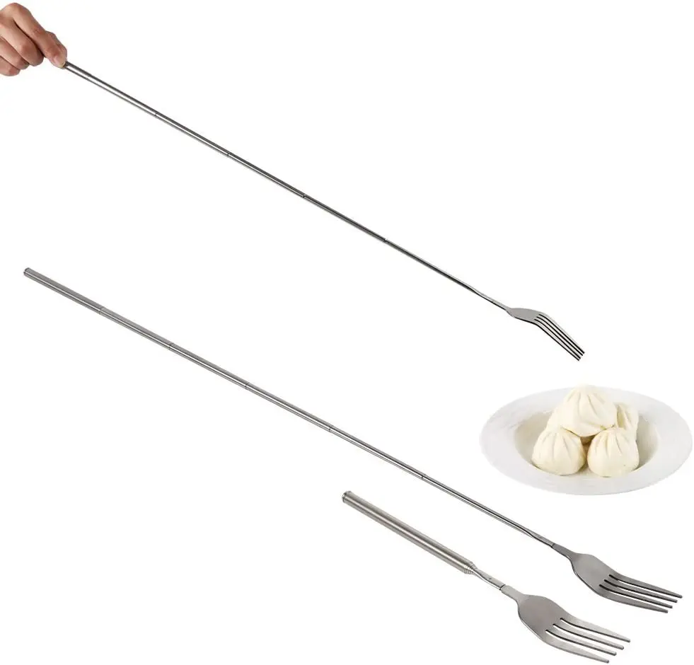 Cutlery-Extends to 25 Inches BBQ Telescopic Extendable Dinner Fork Fruit Dessert Long Handle Fork