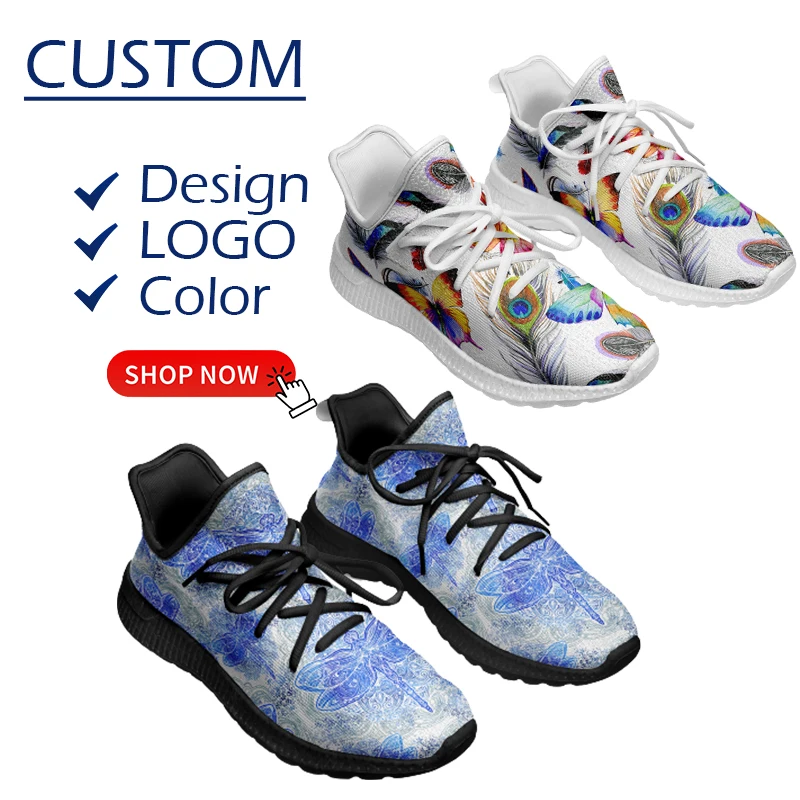 Fashion Custom Logo Shoes Running Sneakers Custom Flyknitting Tennis Sports Sneakers for Women