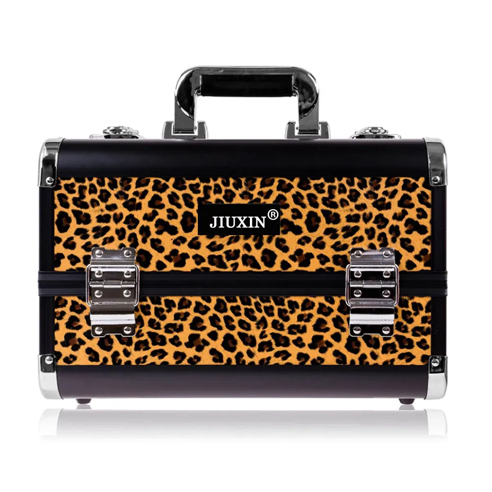 Leopard Collection Makeup Artists Cosmetics Train Case With Mirror Beauty Storage Organizer Aluminum Box