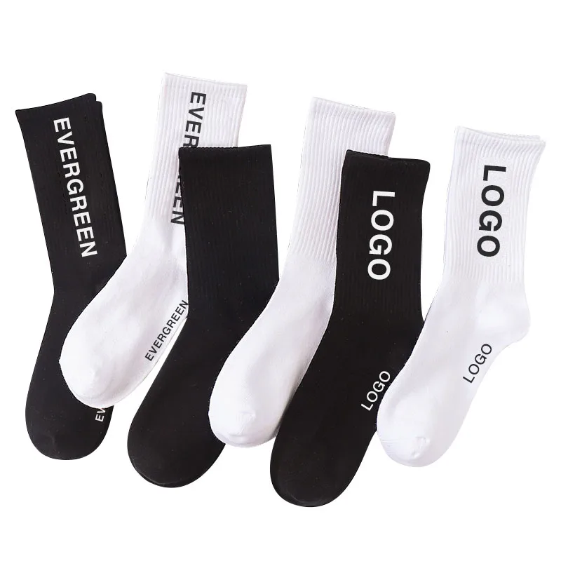 Unisex High Quality Cotton Crew Socks Breathable Black White Basketball Sport Socks With Custom Embroidered Logo Spring Outdoors