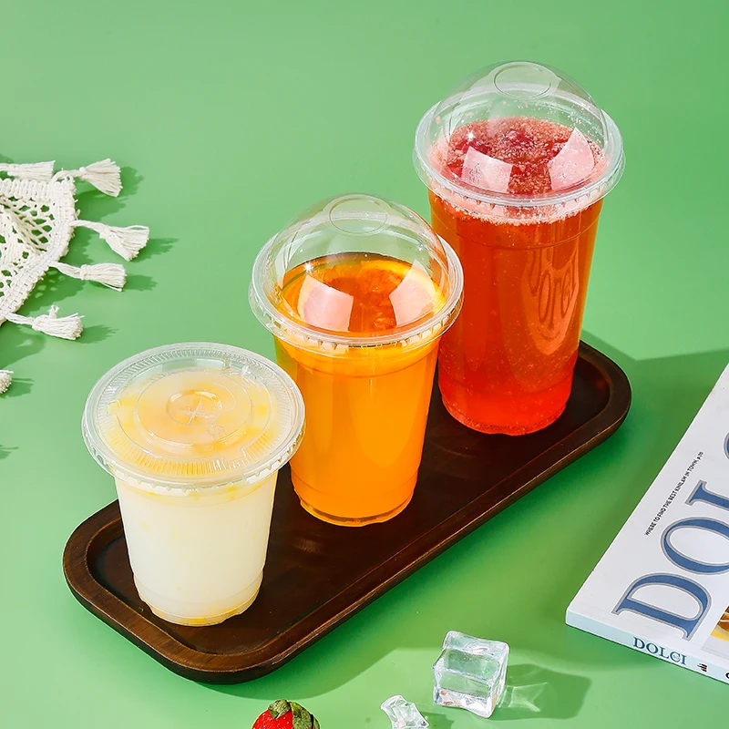 95mm New Arrival Recyclable PET Plastic Ice Coffee Cup For Fruit 16oz RPET Plastic Drink Cup With Lid