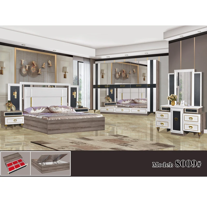 Master King Size Bed Guangdong Fancy All Beige White African Bedroom Suit Comforter Sets Luxury Furniture