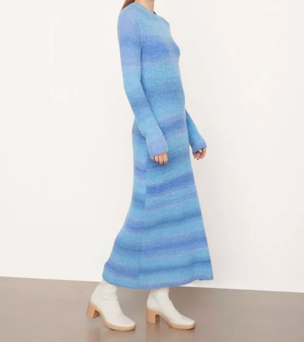 Winter Fashion Design Space Dye Dress Knitwear Sweaters Women Blue Tie Dyed Night Long Maxi Dresses