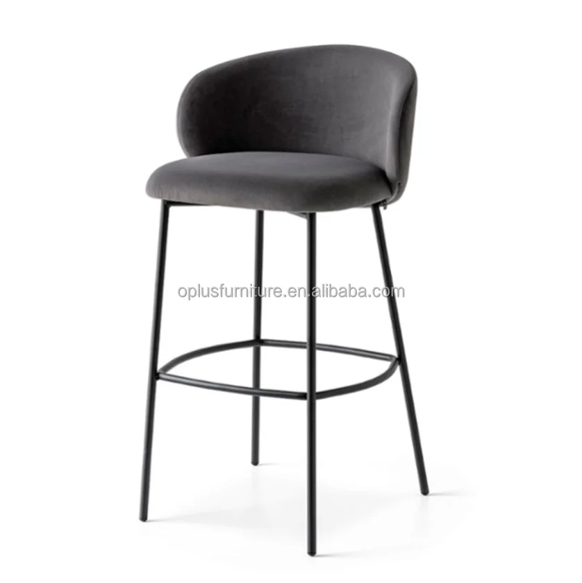 Modern Wholesale Scandinavian Nordic New Design Interior Hospitality Project Four Black metal Velvet Seat upholstered Bar Chair