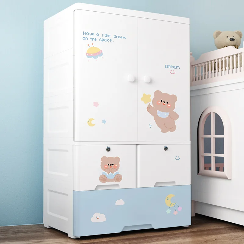 Cartoon Design 65cm Width Plastic Baby Cupboard Drawer Cabinet  Box  Plastic Wardrobe Cabinet Fior Children