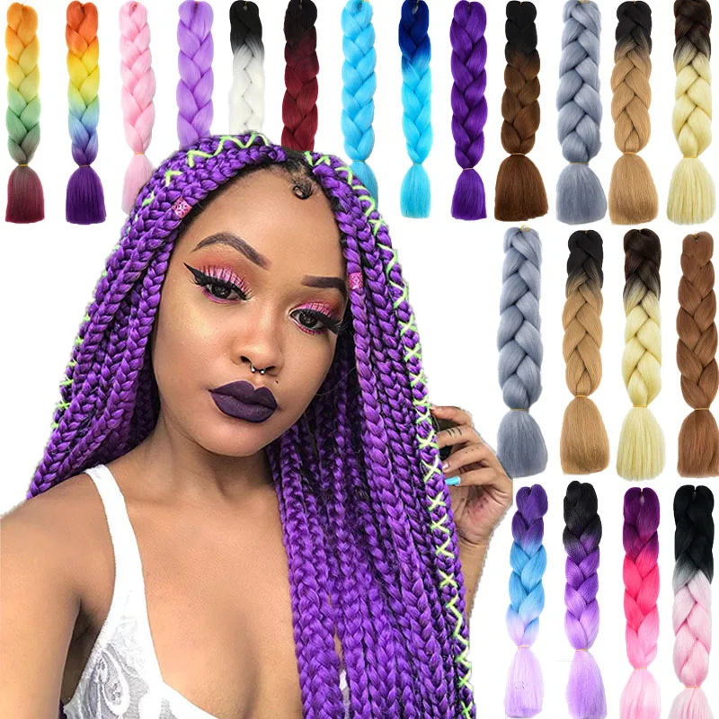 Бесплатный образец, 24 дюйма, темно-фиолетовые синтетические плетеные волосы, крупные плетеные волосы, предварительно растягивающиеся волосы
