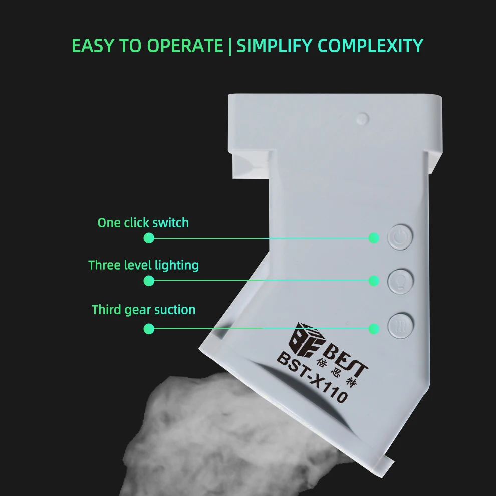 BST-X110 Exhaust Fan with Light for Microscopes Welding Adjustable Smoking Device with LED Lighting of Mobile Phone Repair