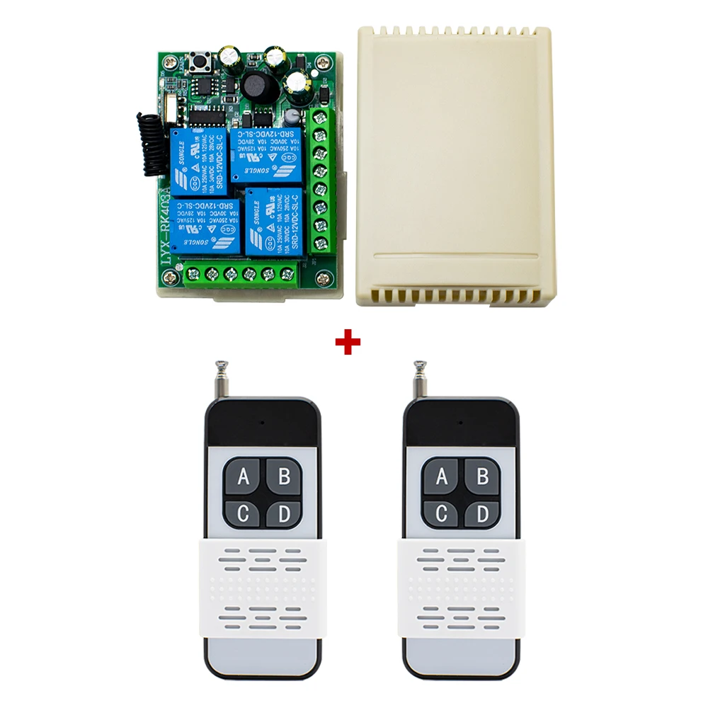 Universal Wireless Remote Control Switch AC 220V 85-256V 4CH Relay Receiver Module & 4 Channel RF Controller 433 Mhz Transmitter