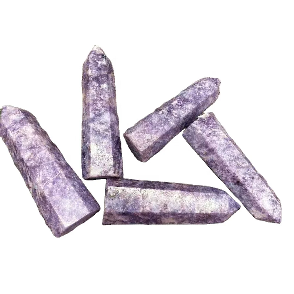 Wholesale natural magic wand tower folk crafts purple lepidolite crystal point folk crafts