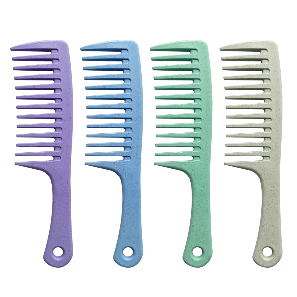 Eco-friendly Custom Logo Handmade Wide Tooth Comb High Quality Wheat Straw Shower Bath Hair comb With hook