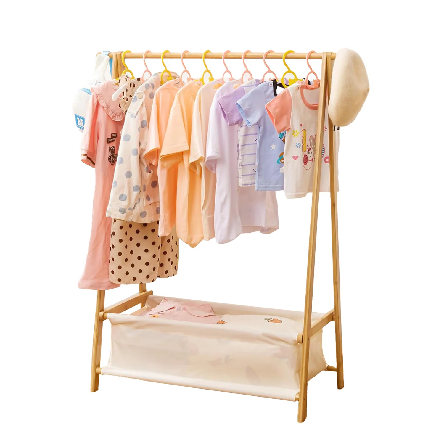 Детская вешалка для одежды с ящиком хранения подвесные стержни Бамбуковая деревянная