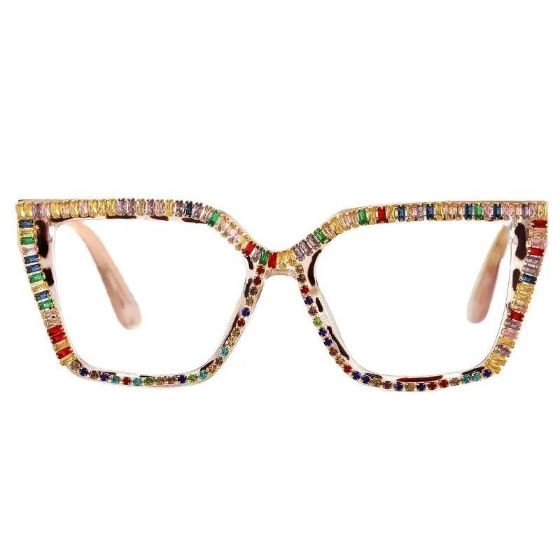 2024 Custom Logo Newest Square Anti Blue Light Luxury Diamond Glasses Frame Optical spectacle Eyeglasses Frames For Woman