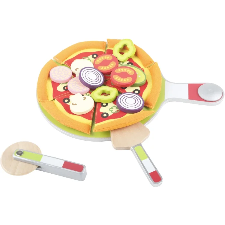 Wooden kids educational role play toys kitchen toys food Pizza party set