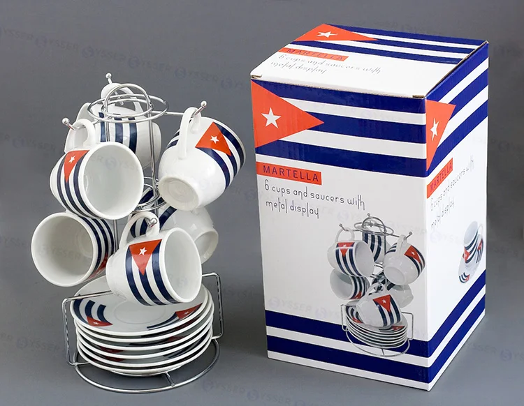 custom logo 12pcs ceramics cuban coffee cup and saucer set