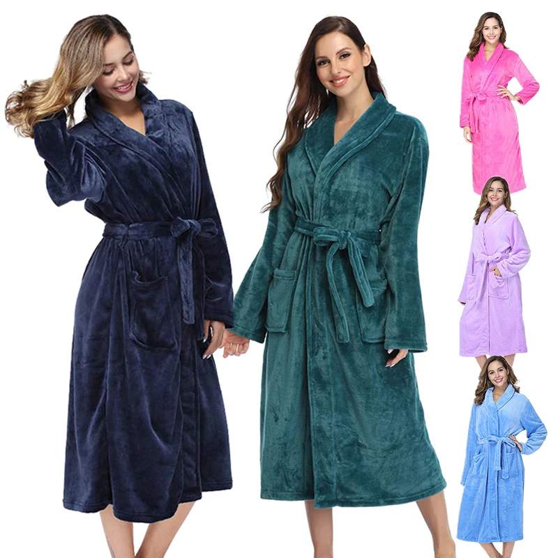 NANTEX Long Comfy Hotel Bath Robes Flannel Bathrobe Plush Spa Robes Soft Warm Fleece Robes Women