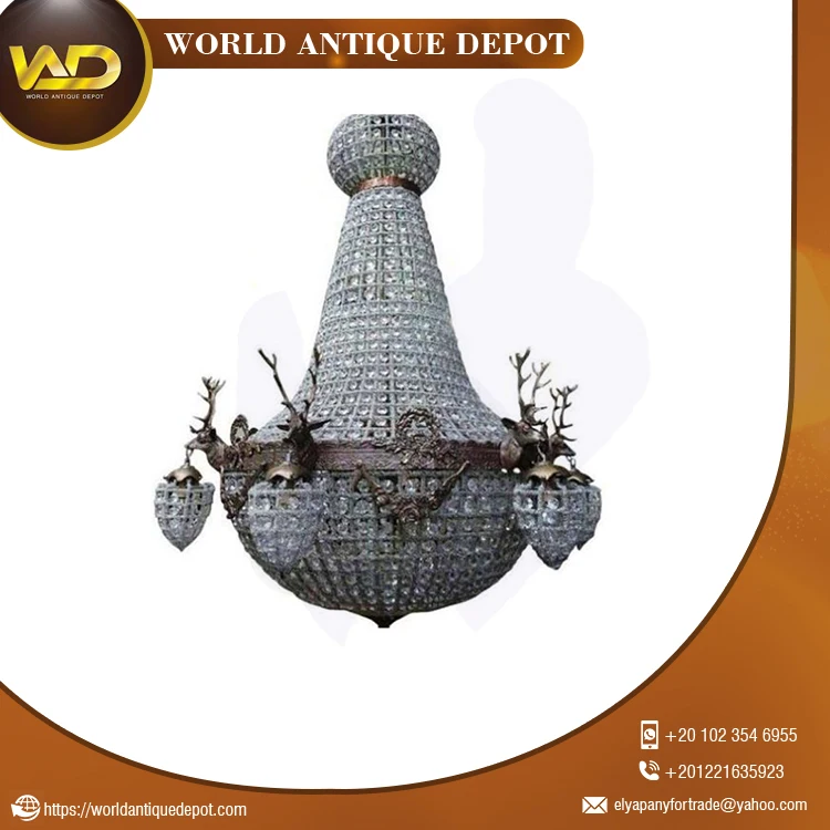 Large 6 Arm Stag Head Hanging Basket Chandelier