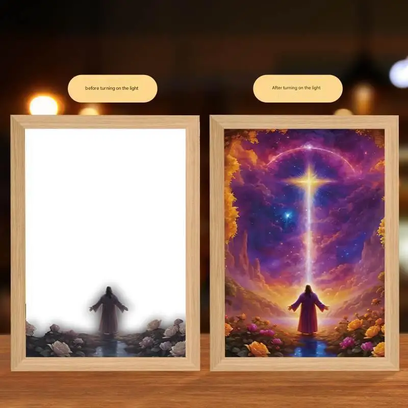 Hot selling light painting picture 8-inch a4 wood frames artwork family photo frame wood frames wholesale for home decoration