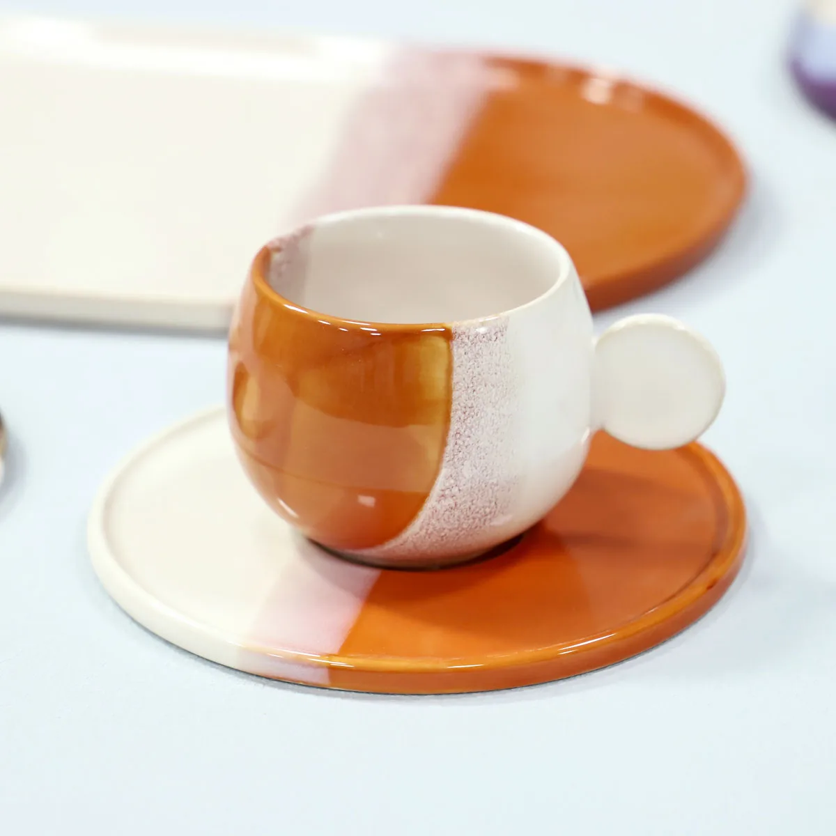 125ml wholesale tea custom gradient ceramic coffee espresso cup and saucer set