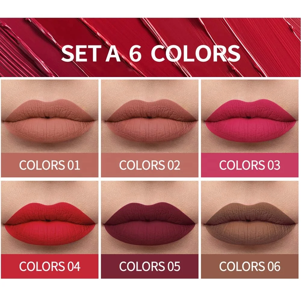 6Pcs Matte Liquid Lipstick Long Lasting Waterproof Velvet Lips Tint Non-Stick Cup Not Fade Lipgloss Makeup Sets for Girls Lipglo