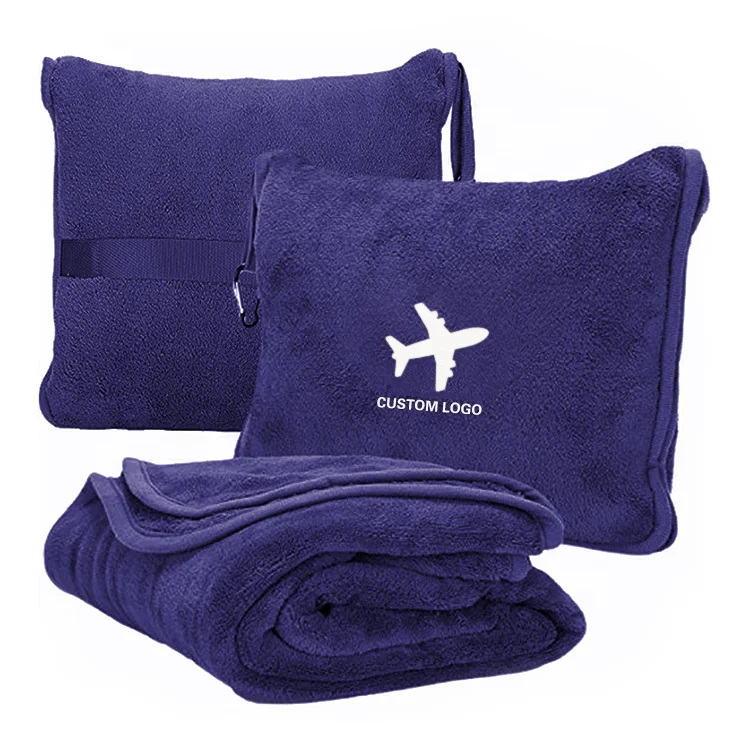 Wholesale custom microplush fleece travel blanket and pillow set airplane travel blanket set