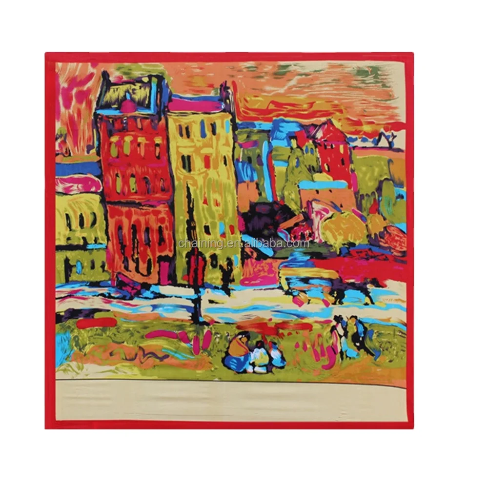Ван Гог картина маслом, красный дом из материала имитирующего шелк атлас 90*90 см квадратный tudung шарф