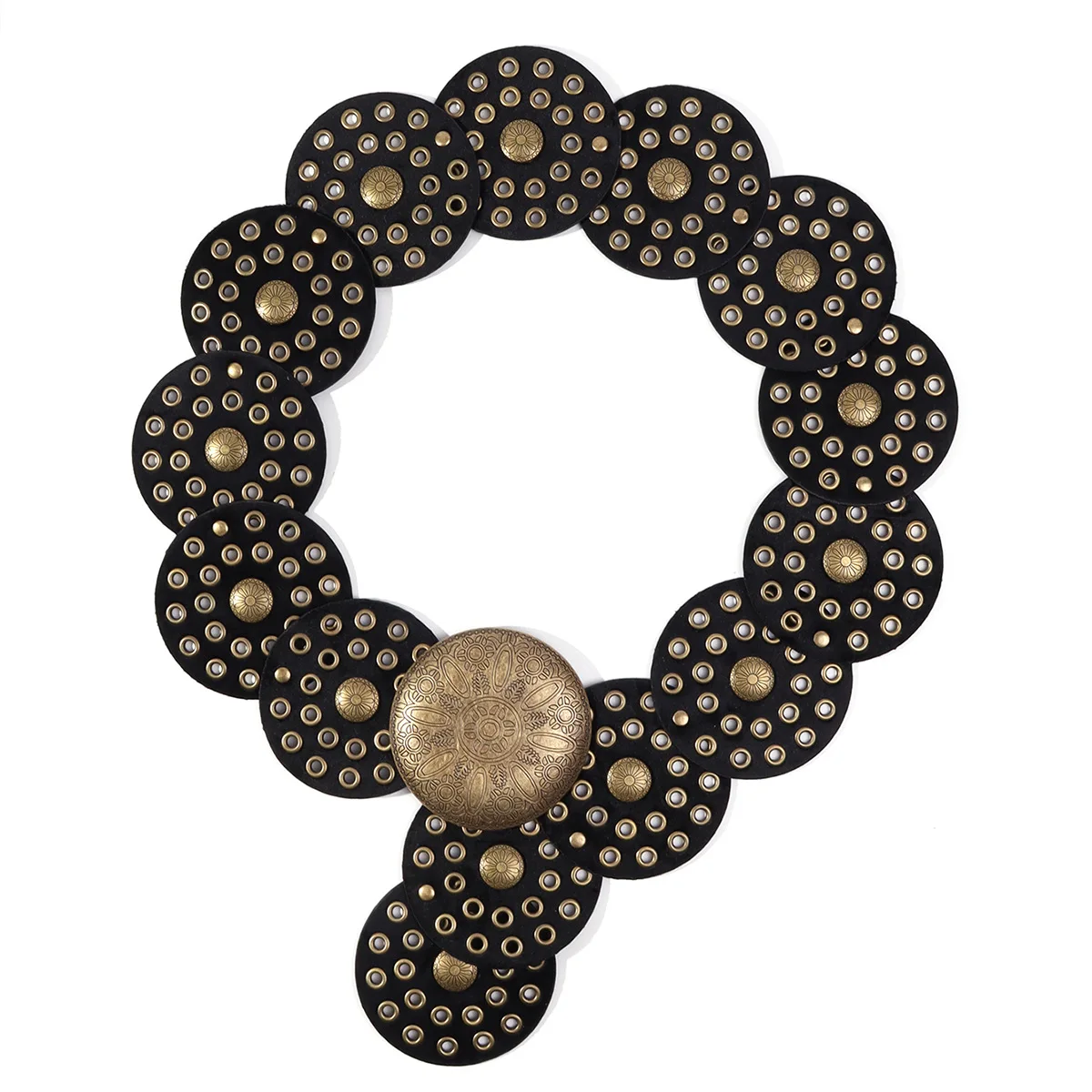 Retro Punk Big Round Rivet Hole PU Leather Belt Disk Link Fashion Wide Ladies Wide Boho Disc Concho Leather Belt