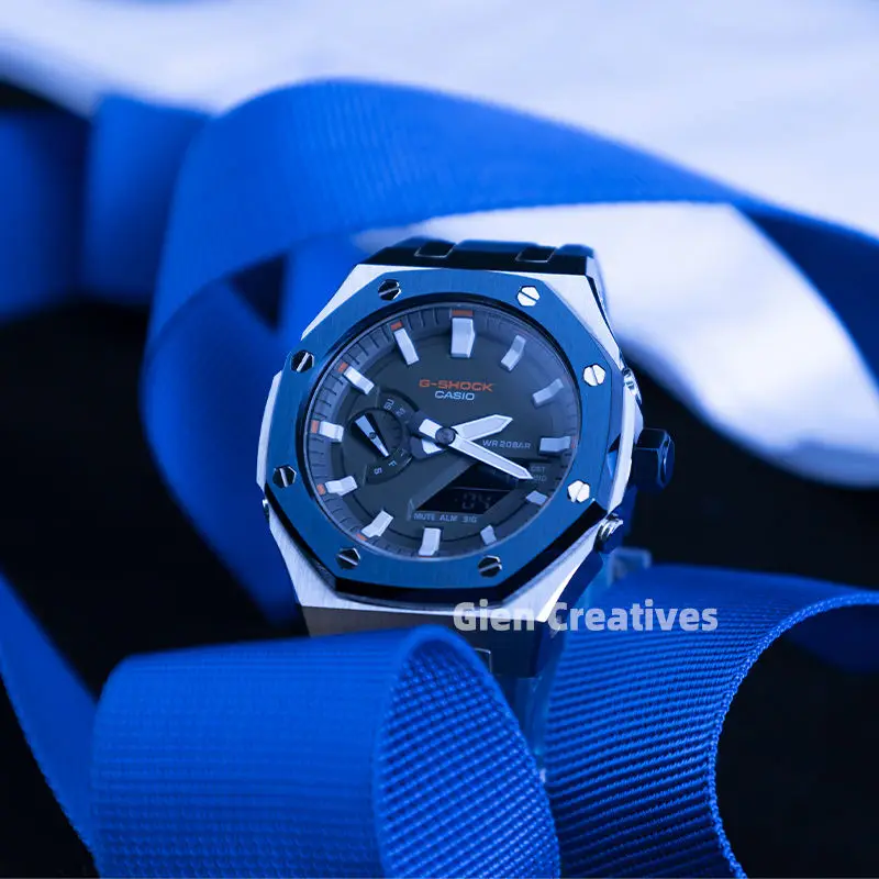 Комплект модов 5-го поколения G Shock GA2100 из нержавеющей стали золотой корпус для часов Безель светло-голубой ремешок Casio