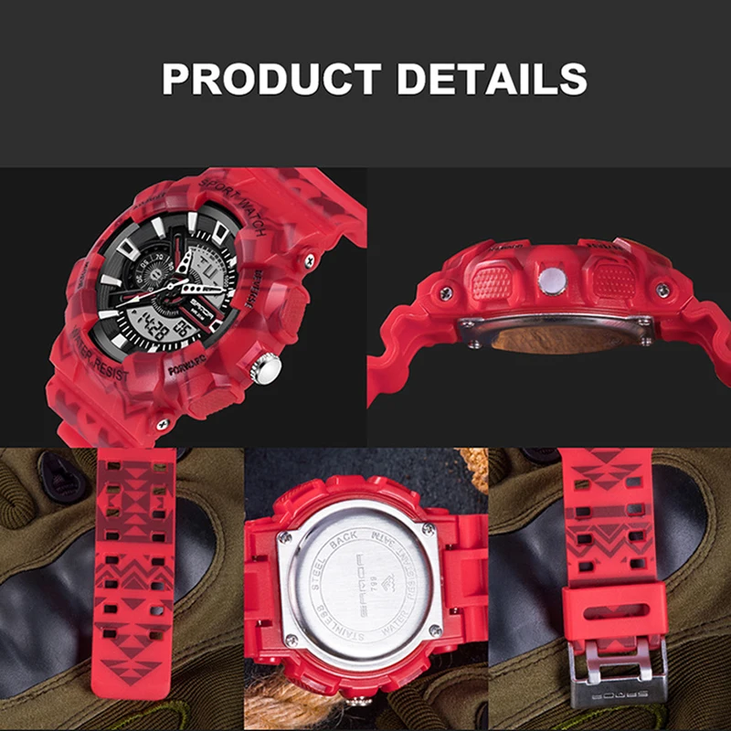 SANDA Fashion Multifunctional Dual Display Sports Watch for Men Luminous Waterproof Casual Digital Wristwatch
