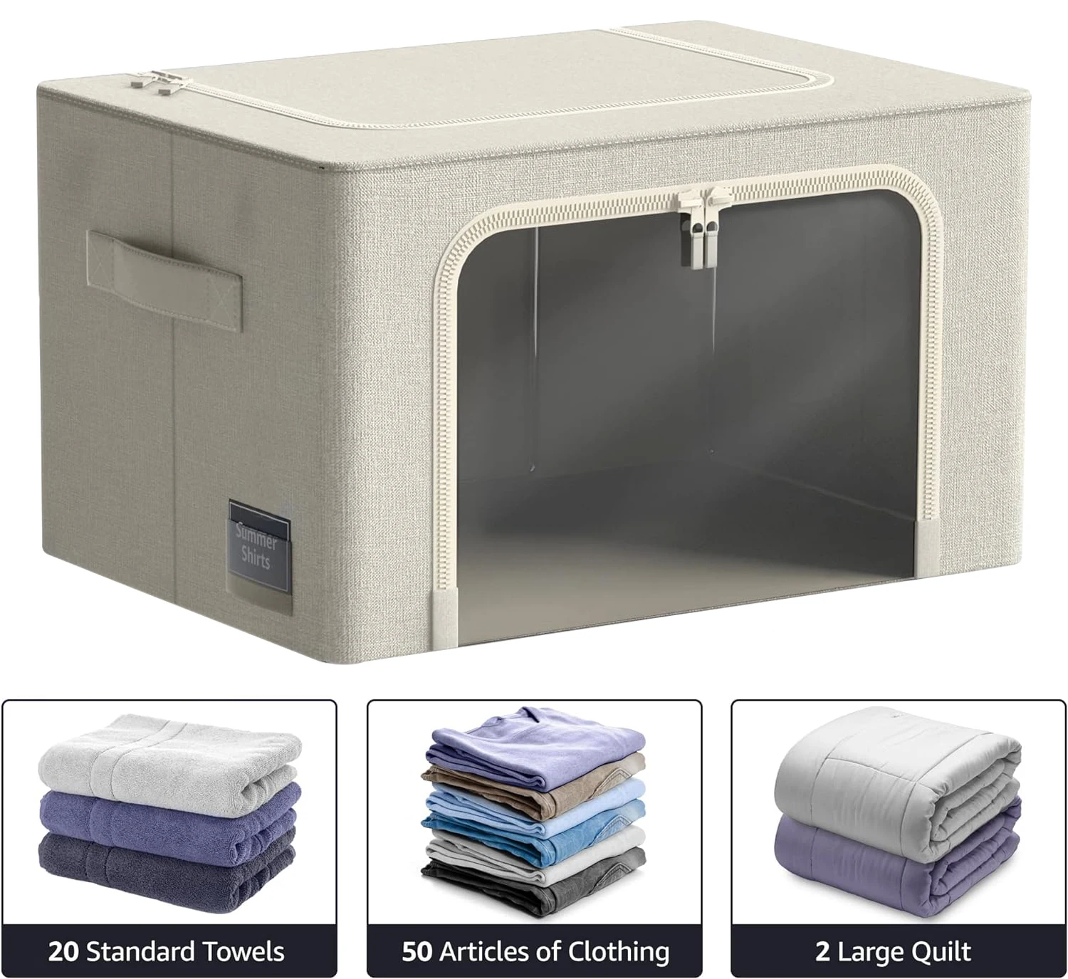 KUYUE Modern Design Jumbo Storage Bins Fabric Clothes Organizer Bags Storage Containers Metal Frame Stackable Foldable Oxford