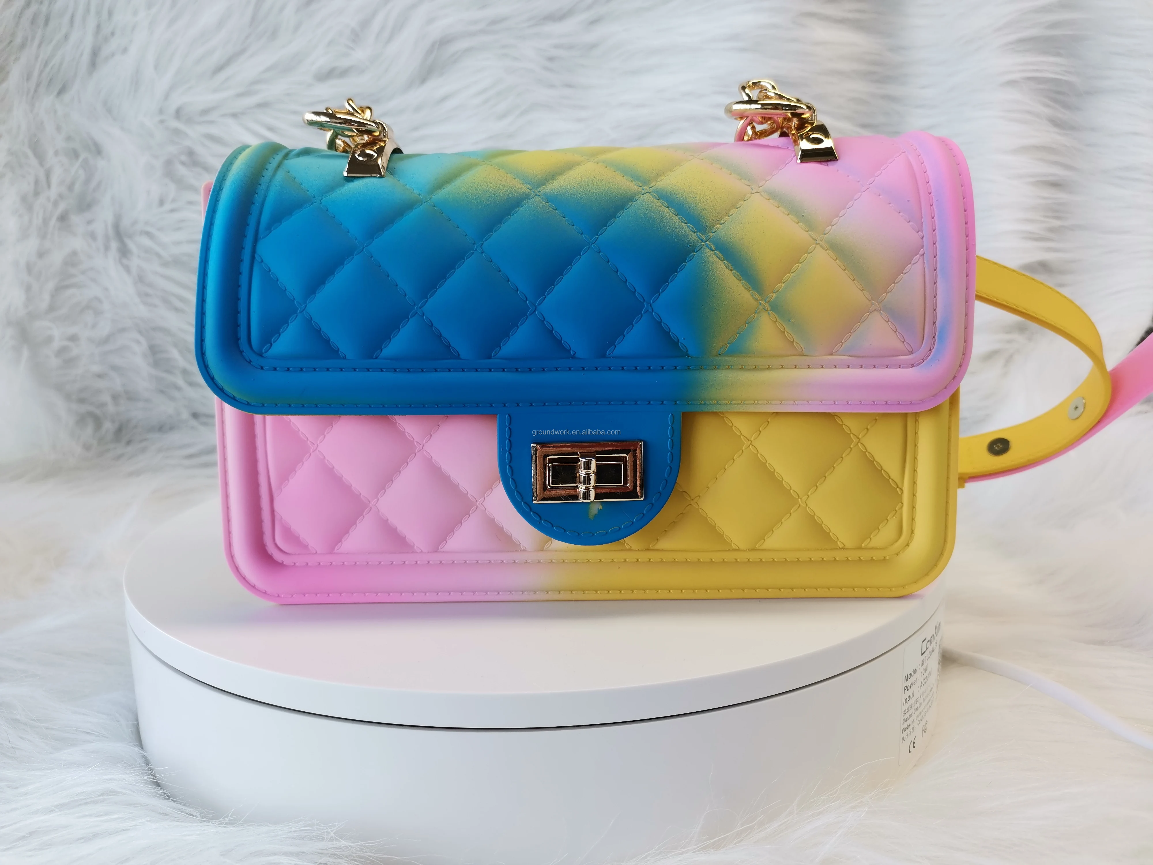 GW jelly purseSmall Amazon best selling colorful Fashion luxury rainbow purse lady candy handbag bag with chain