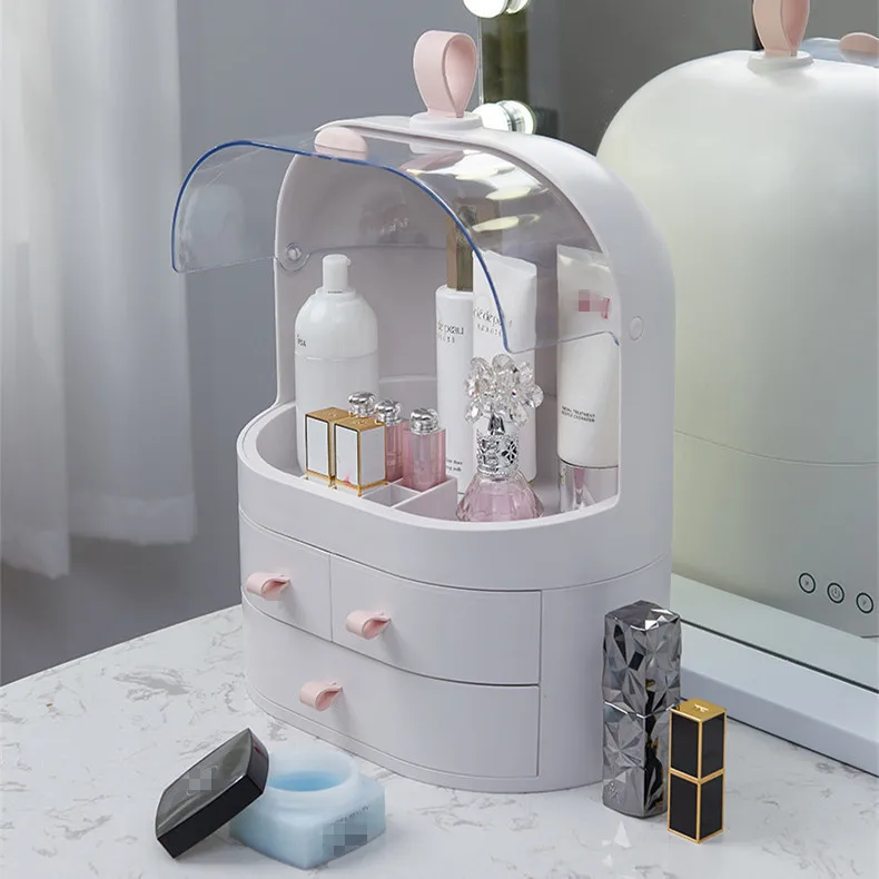 Desktop Makeup Storage Case Multi-functional Cosmetic Storage Box Portable Makeup Organizer Case with Lid and Compartment