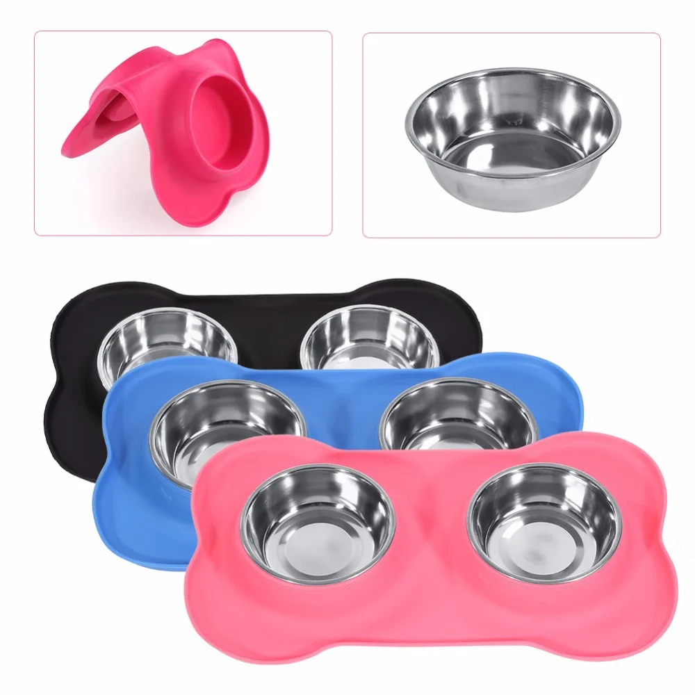 
Dog Bowls Stainless with No Spill Non-Skid Silicone Mat Feeder Bowls Pet Bowl for Dogs Cats and Pets 