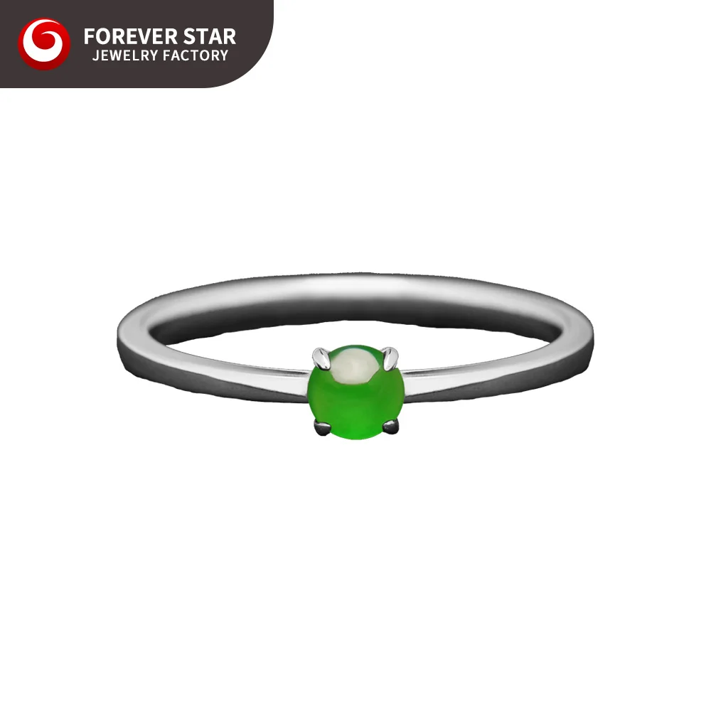Fresh Highest Level Genuine Jadeite Jade 18K White Gold Full Green Color Icy Jadeite Engagement Ring